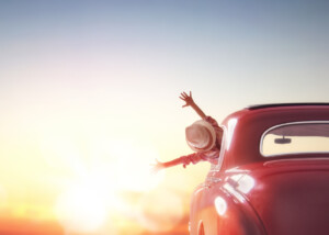 girl rides into the sunset